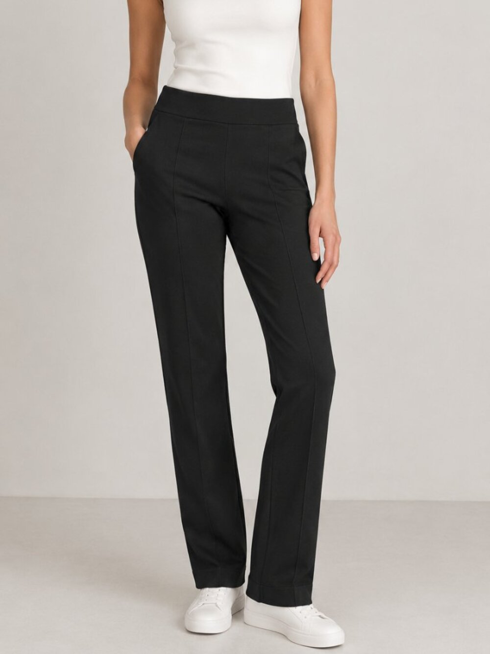 Andrew Marc Black Ponte Stretch Straight Leg Pants Size Small S Pull On